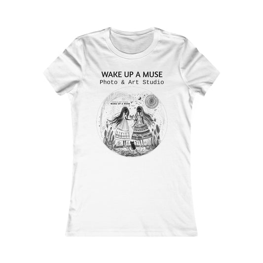 Women's "WAKE UP A MUSE" Slim Fit White&Black White Tee