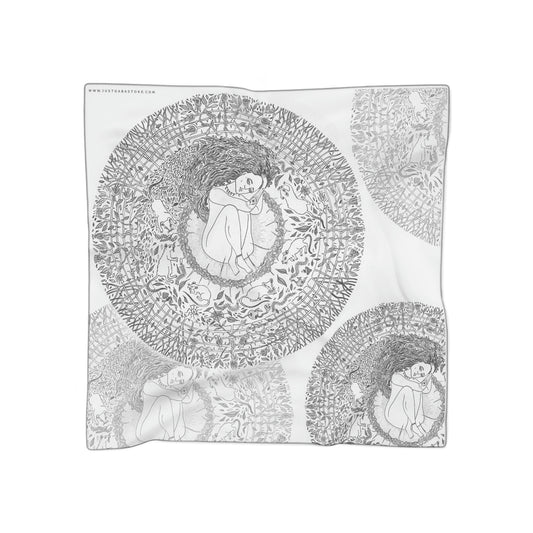 Chinese Years Zodiac Sign Poly Scarf (Rat) White