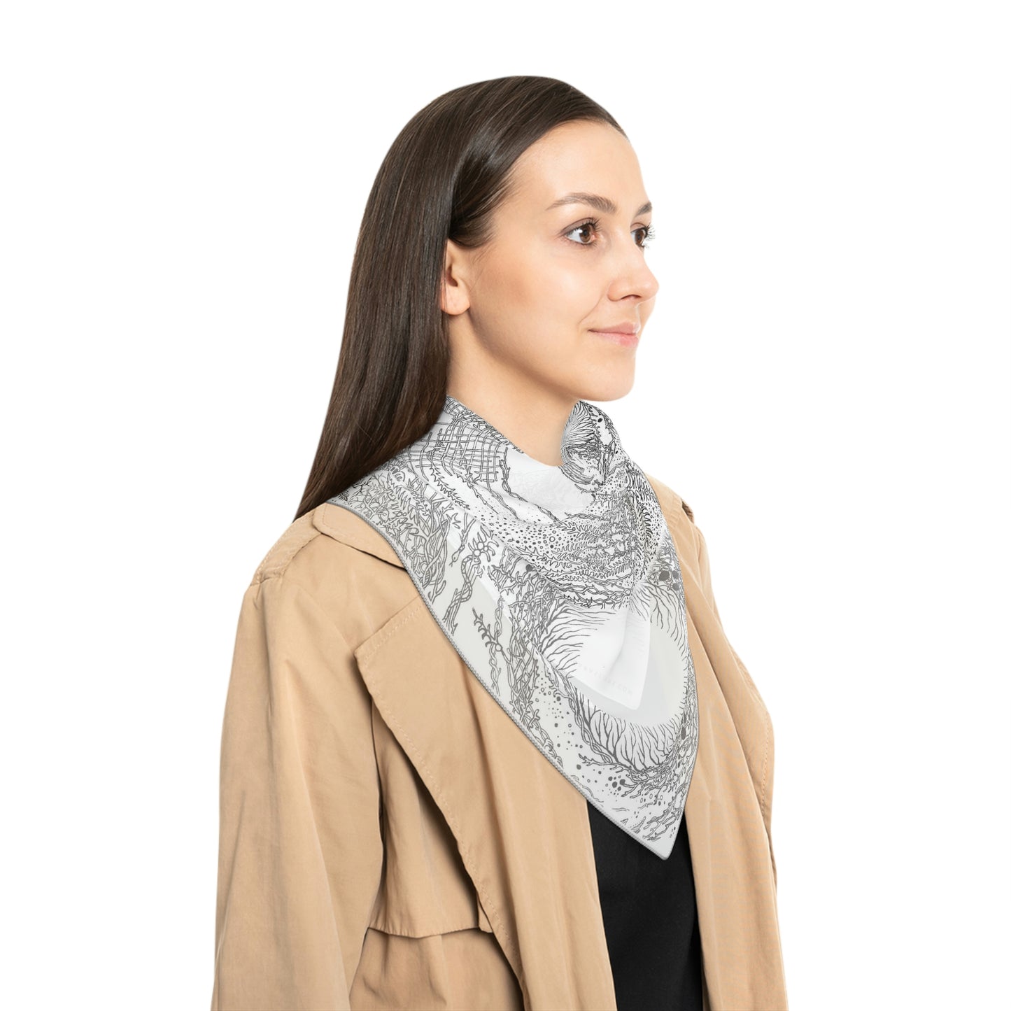 Art Poly Scarf (Birds) White