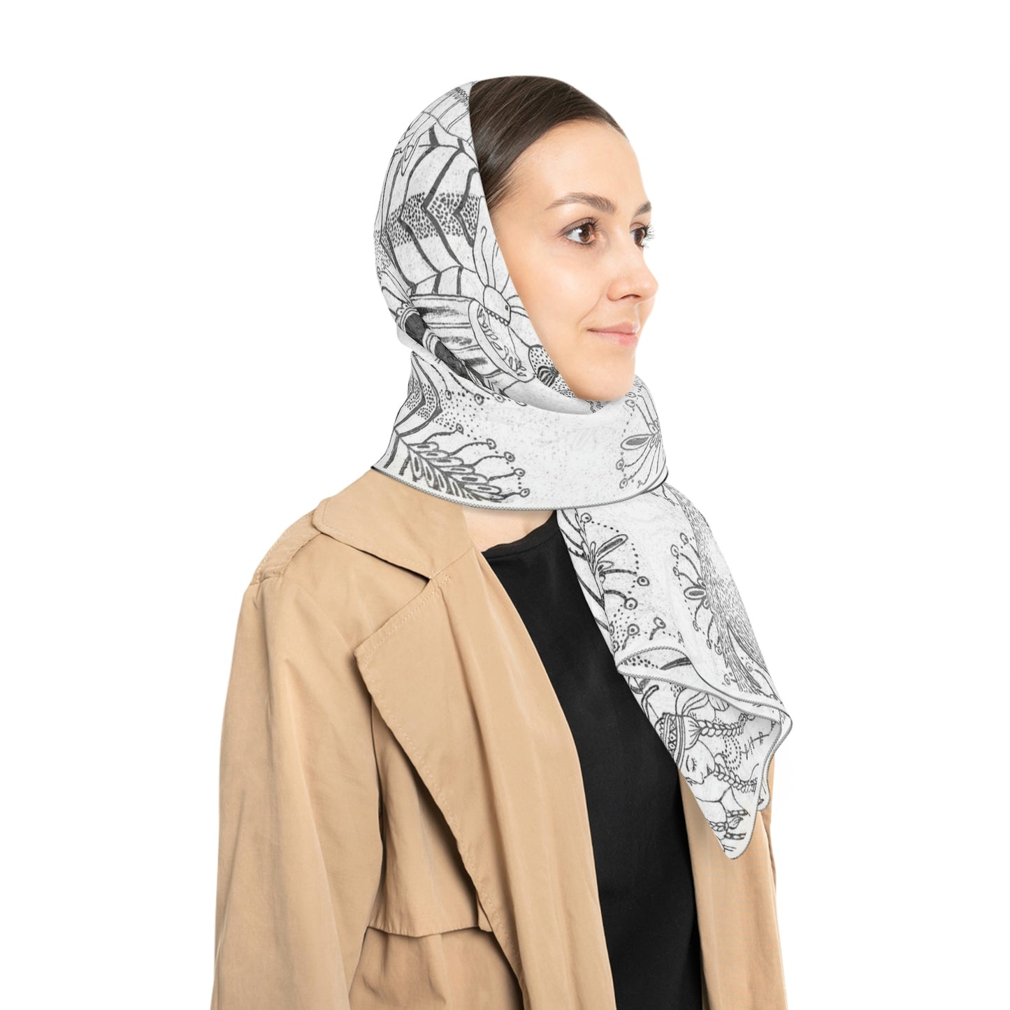 Chinese Years Zodiac Sign Poly Scarf (Dog) White