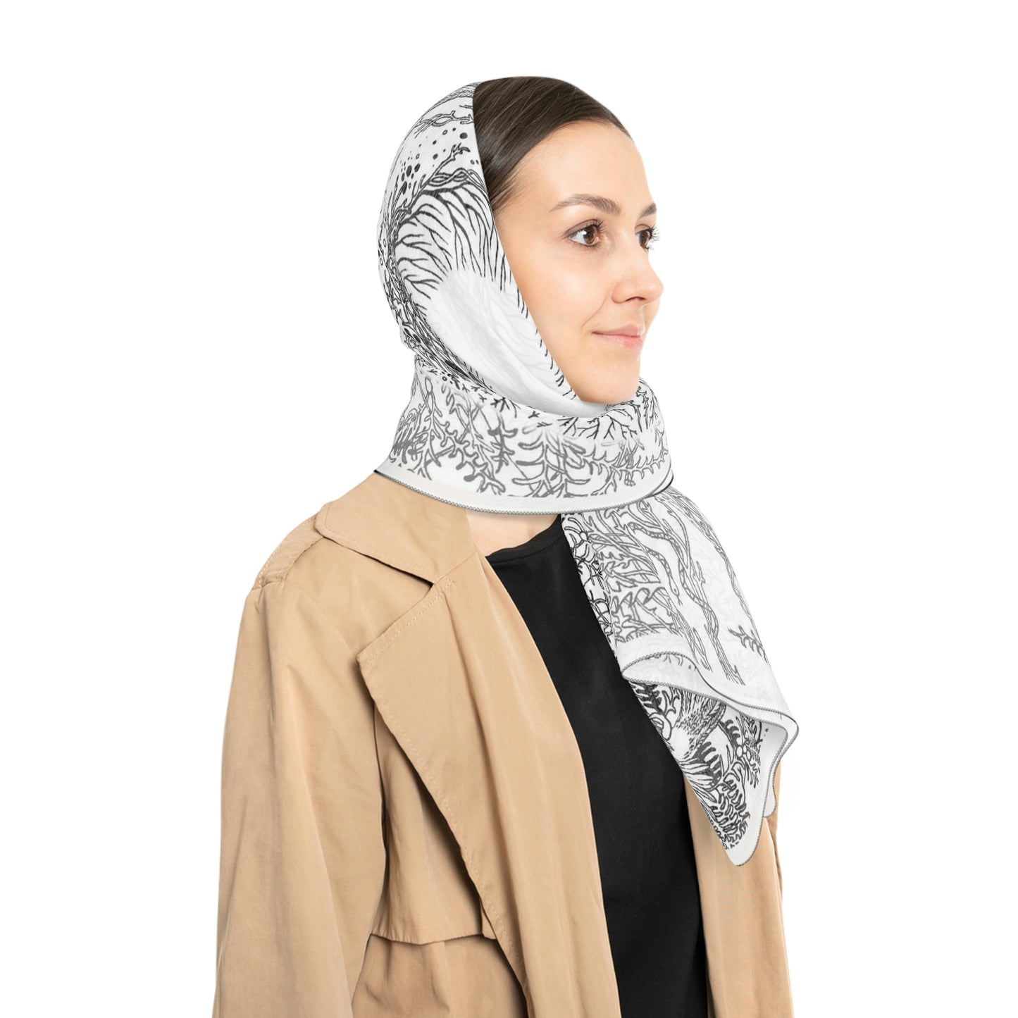 Art Poly Scarf (Birds) White