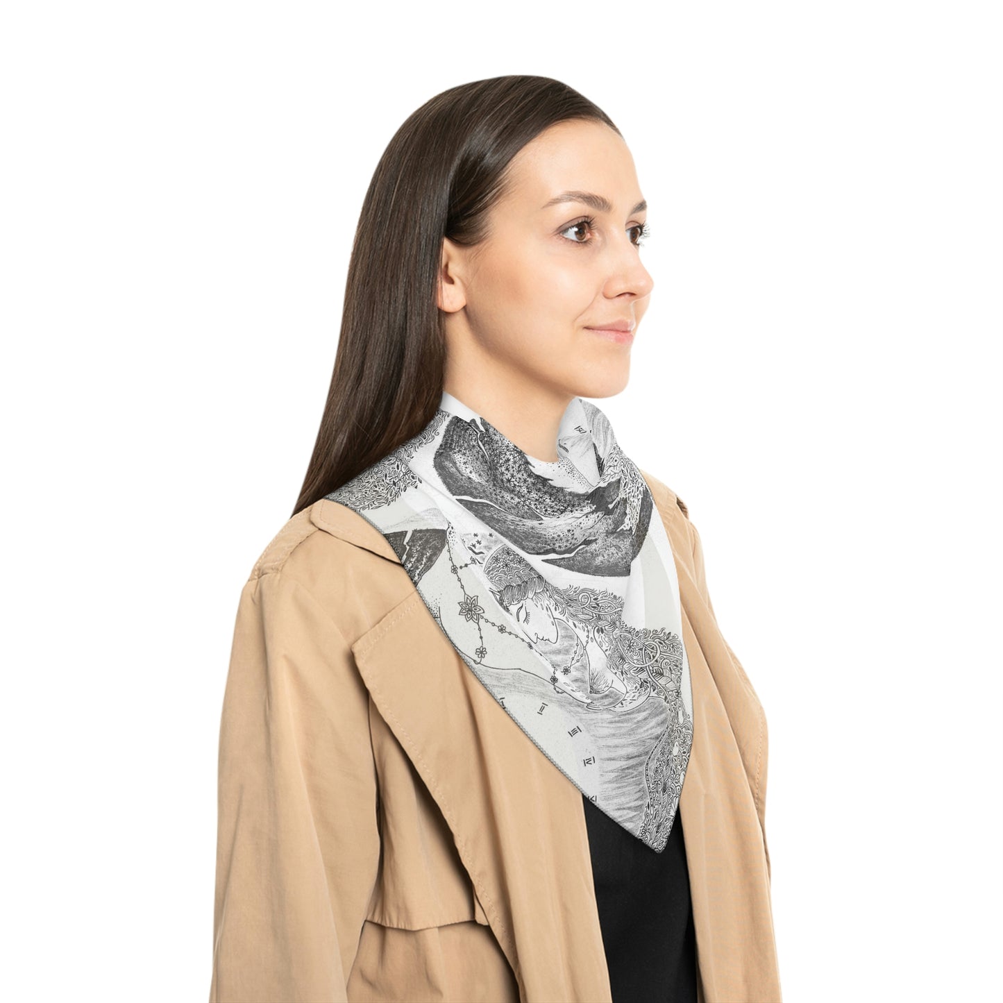 Chinese Years Zodiac Sign Poly Scarf (Horse) White