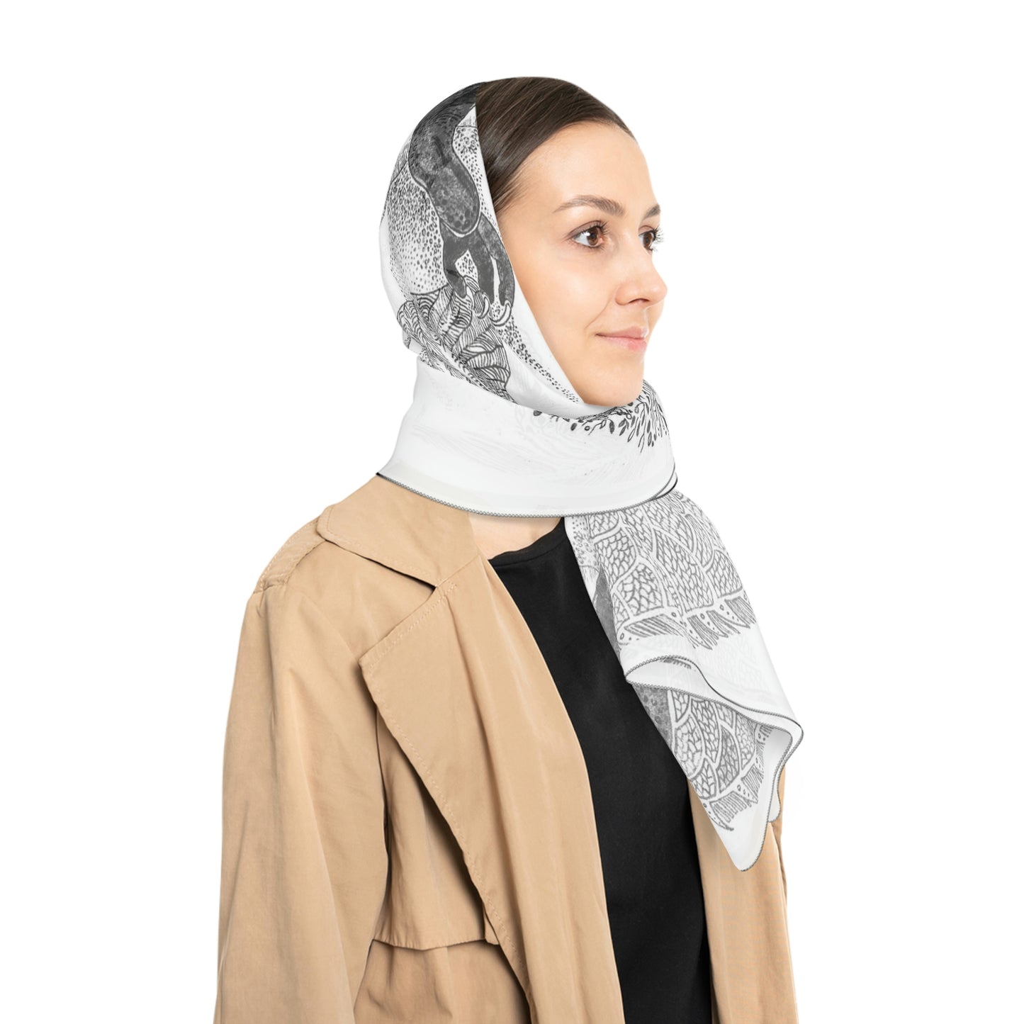 Chinese Years Zodiac Sign Poly Scarf (Dragon) White