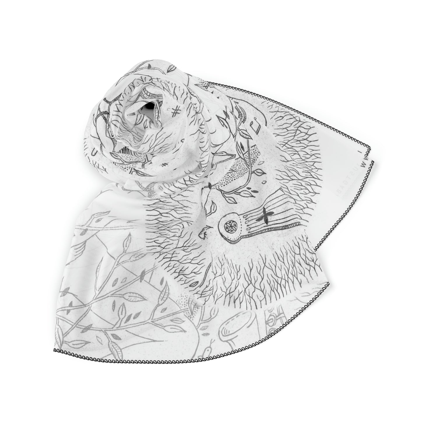 Chinese Years Zodiac Sign Poly Scarf (Ox) White