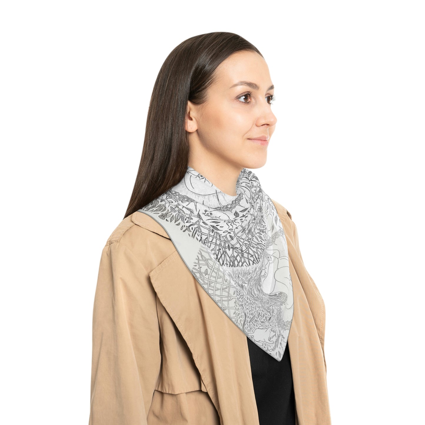 Chinese Years Zodiac Sign Poly Scarf (Rat) White