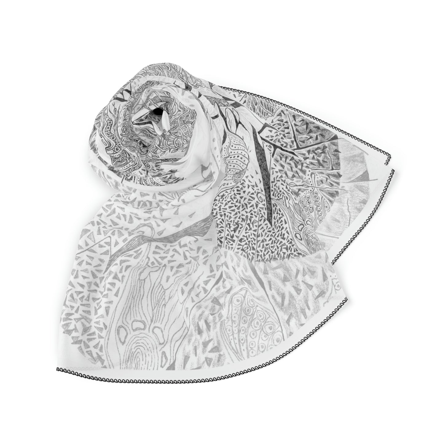 Chinese Years Zodiac Sign Poly Scarf (Snake) White