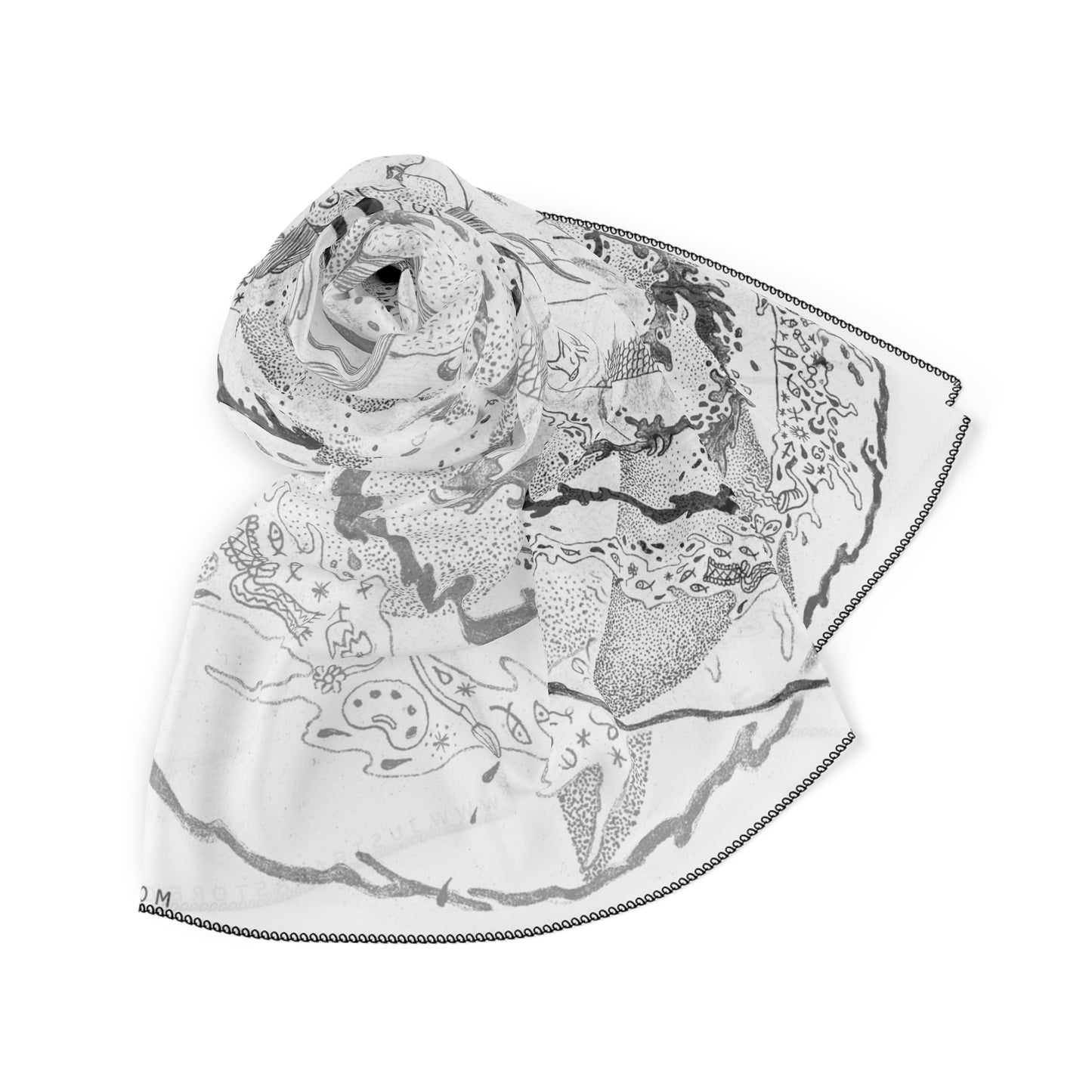 Chinese Years Zodiac Sign Poly Scarf (Pig) White