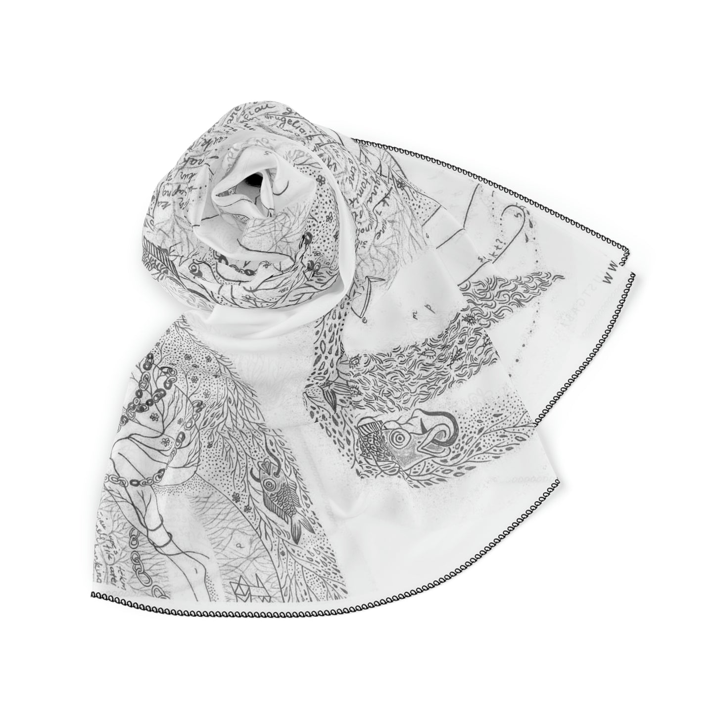 Chinese Years Zodiac Sign Poly Scarf (Cat) White