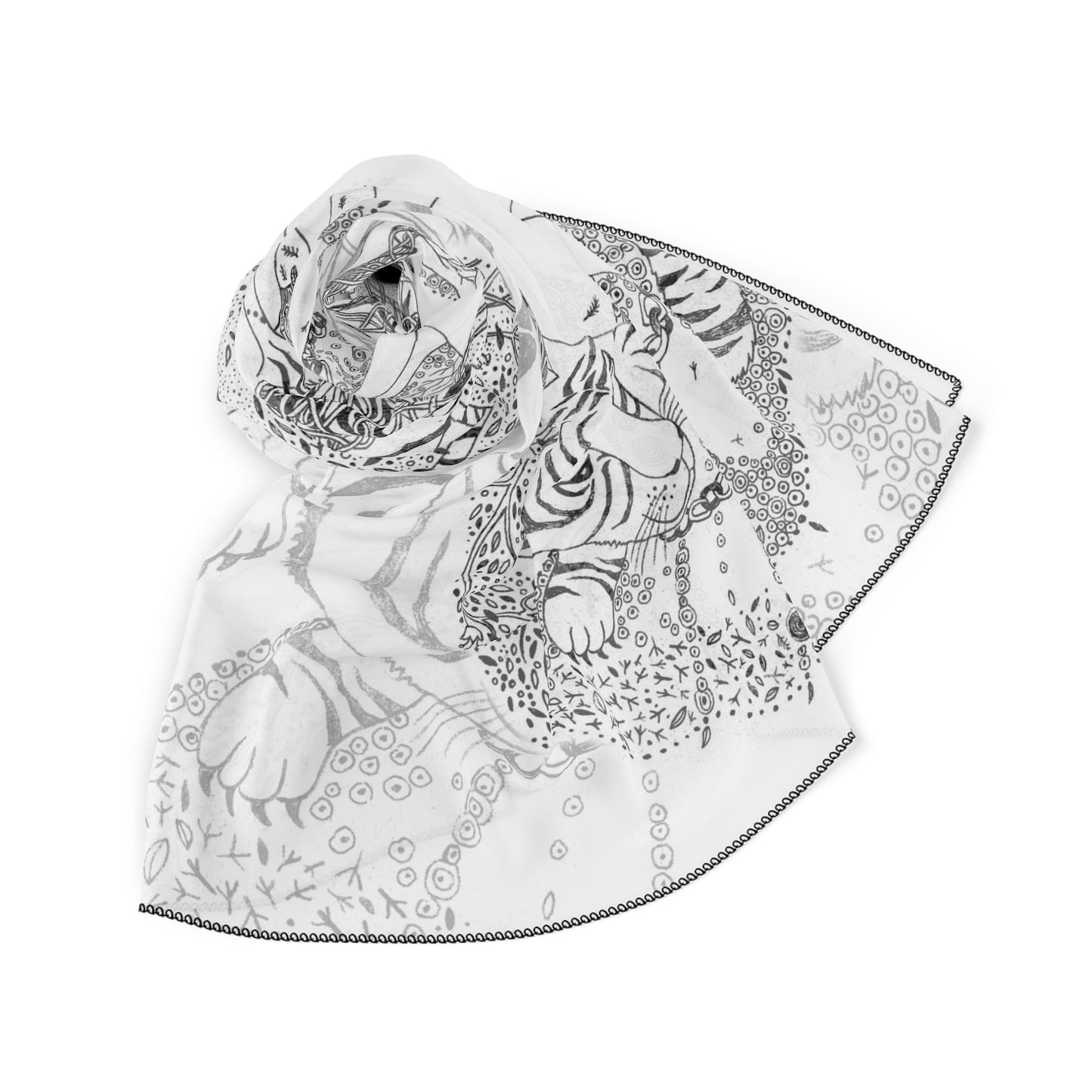 Chinese Years Zodiac Sign Poly Scarf (Tiger) White