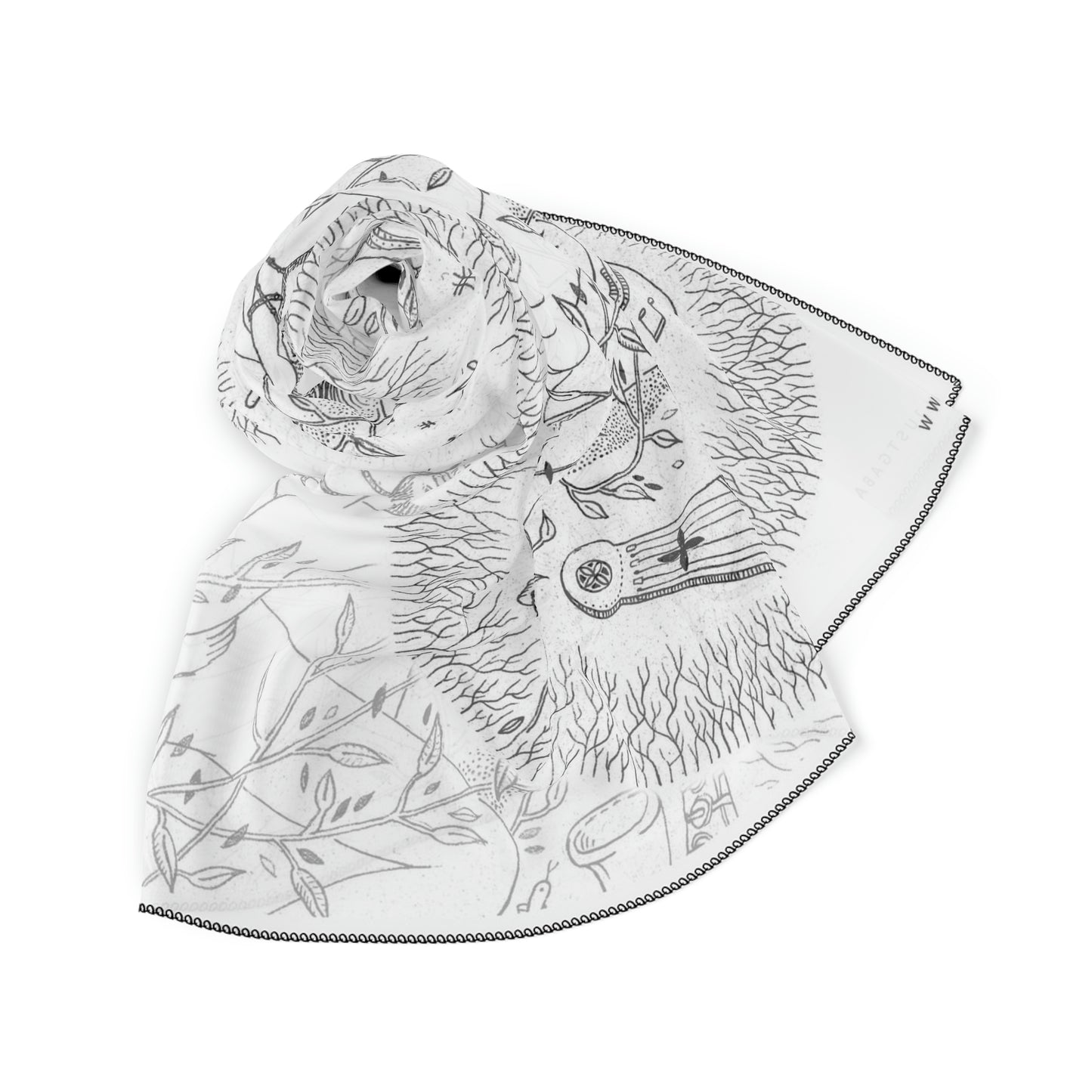 Chinese Years Zodiac Sign Poly Scarf (Ox) White