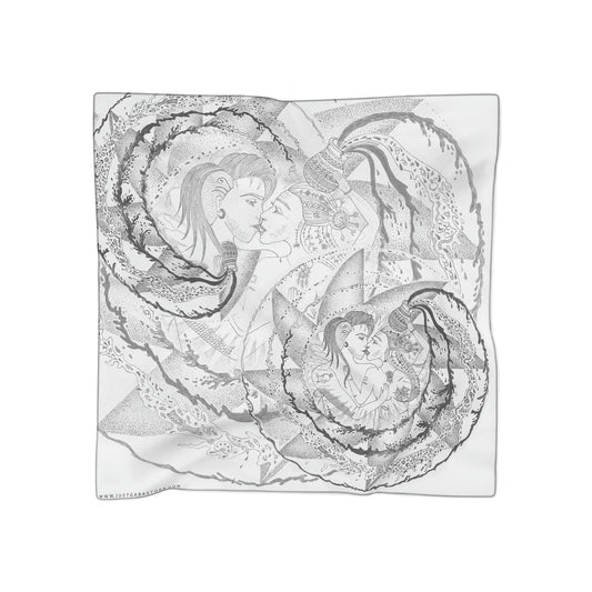 Chinese Years Zodiac Sign Poly Scarf (Pig) White