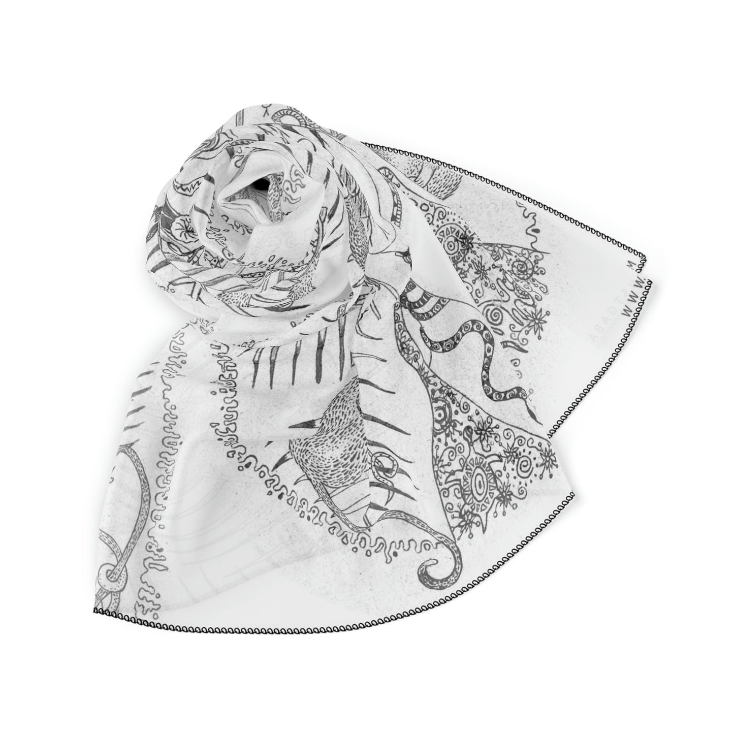 Chinese Years Zodiac Sign Poly Scarf (Monkey) White
