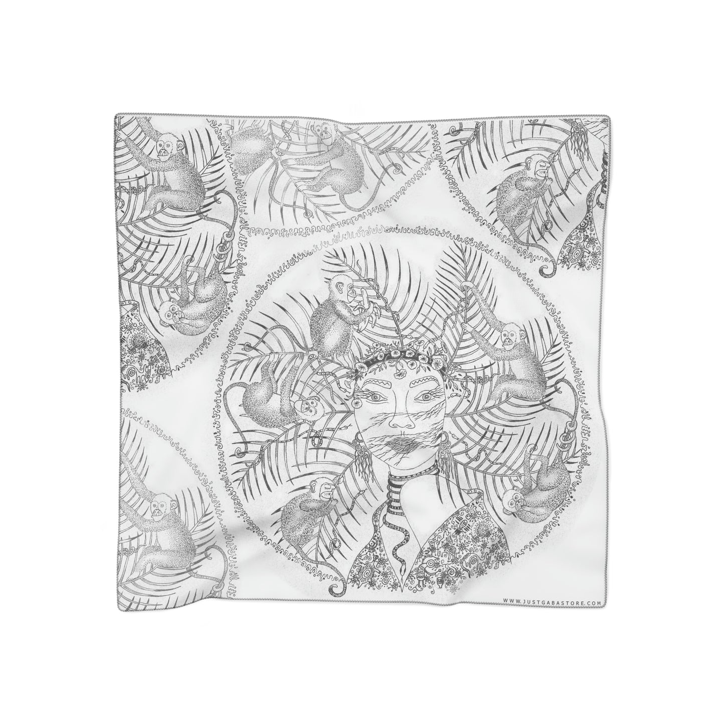 Chinese Years Zodiac Sign Poly Scarf (Monkey) White
