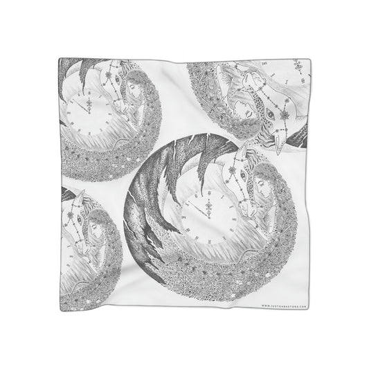 Chinese Years Zodiac Sign Poly Scarf (Horse) White