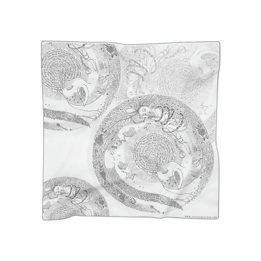 Chinese Years Zodiac Sign Poly Scarf (Cat) White