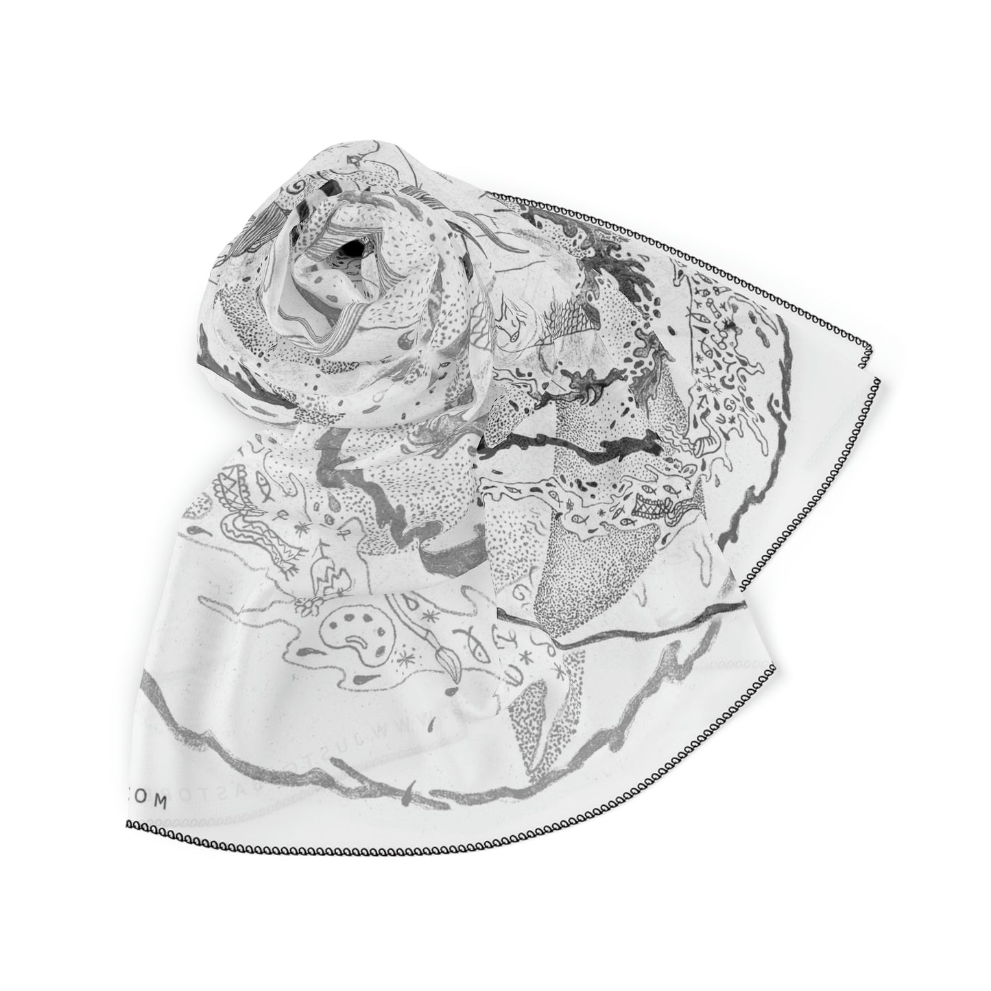 Chinese Years Zodiac Sign Poly Scarf (Pig) White