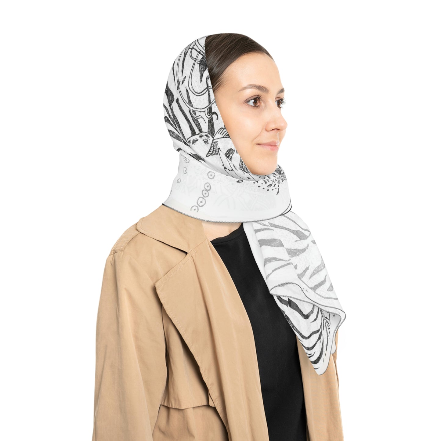 Chinese Years Zodiac Sign Poly Scarf (Tiger) White