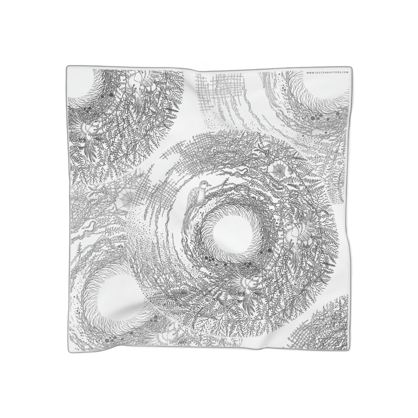 Art Poly Scarf (Birds) White