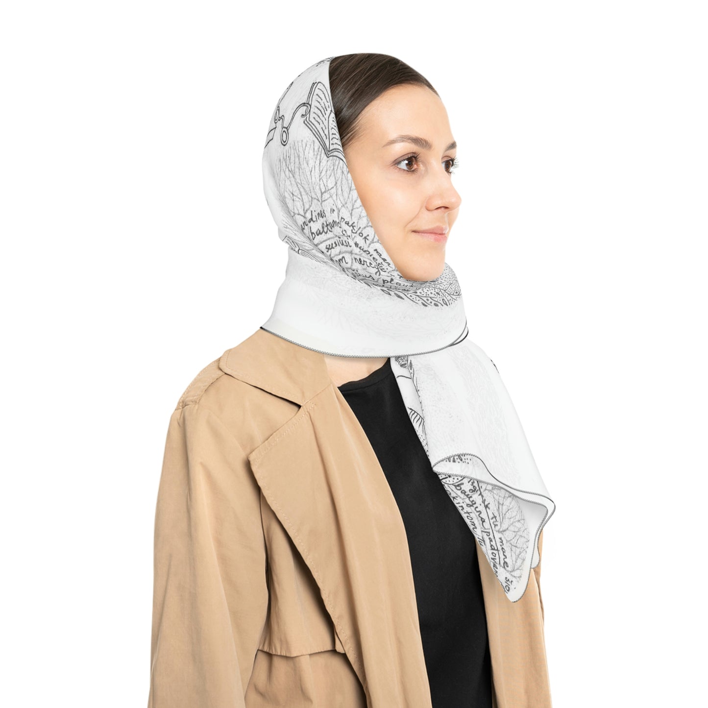 Chinese Years Zodiac Sign Poly Scarf (Cat) White
