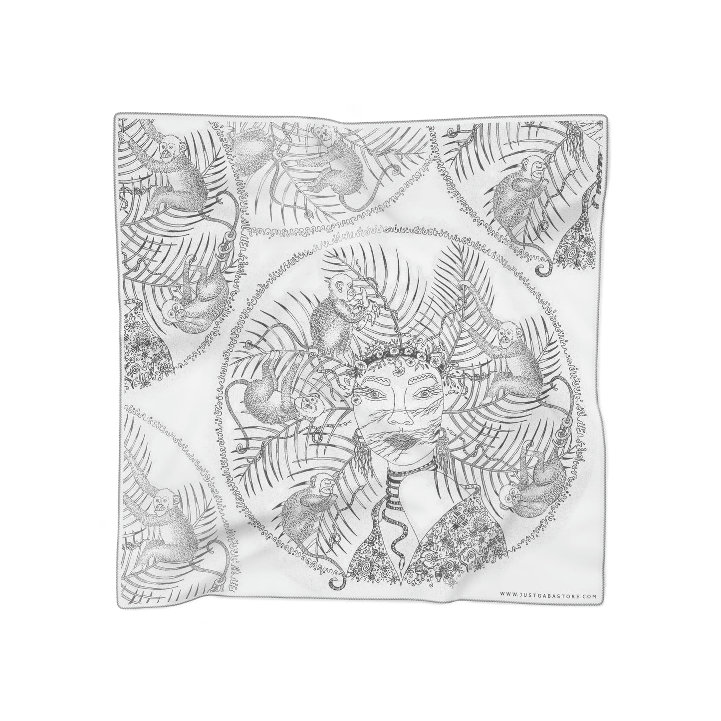 Chinese Years Zodiac Sign Poly Scarf (Monkey) White