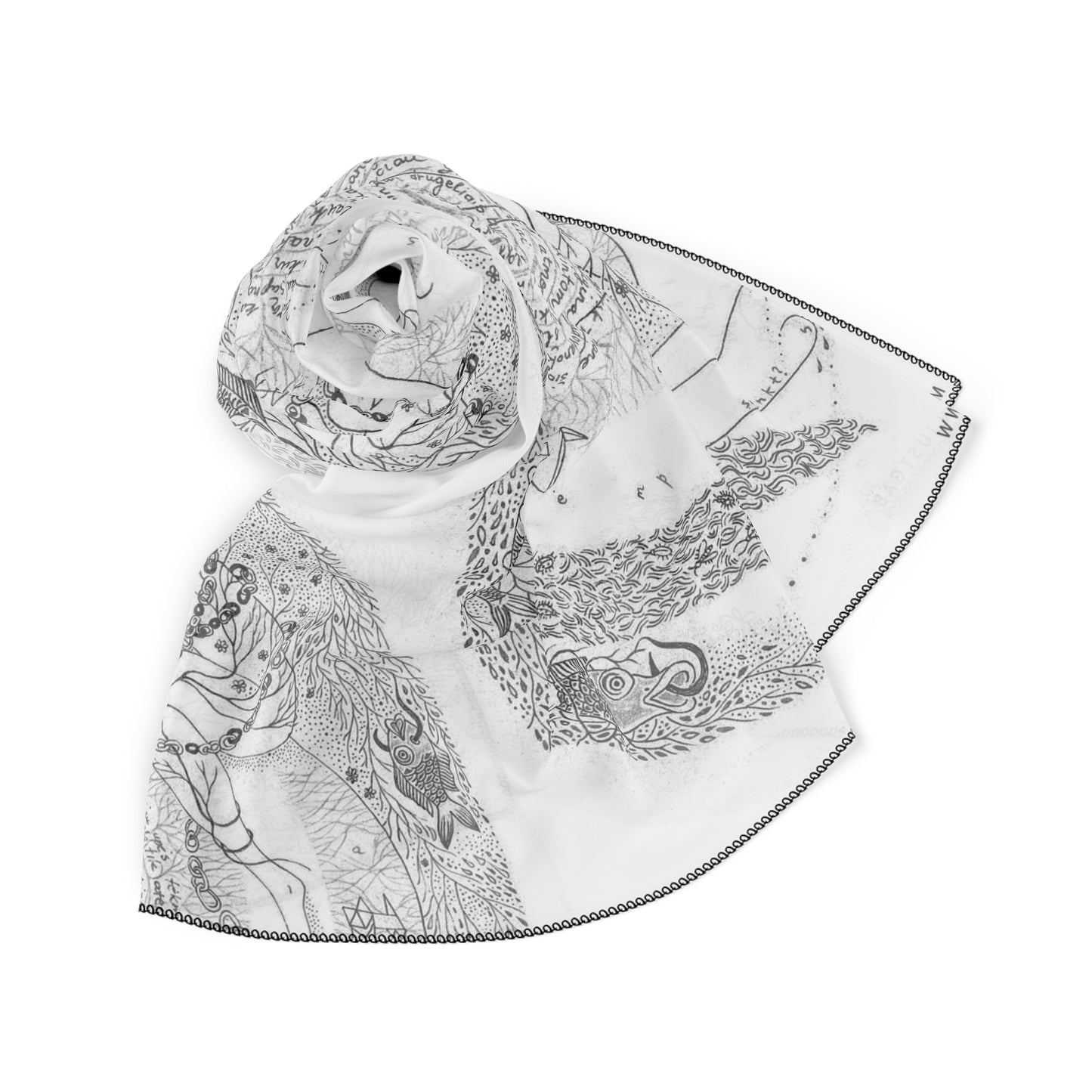 Chinese Years Zodiac Sign Poly Scarf (Cat) White