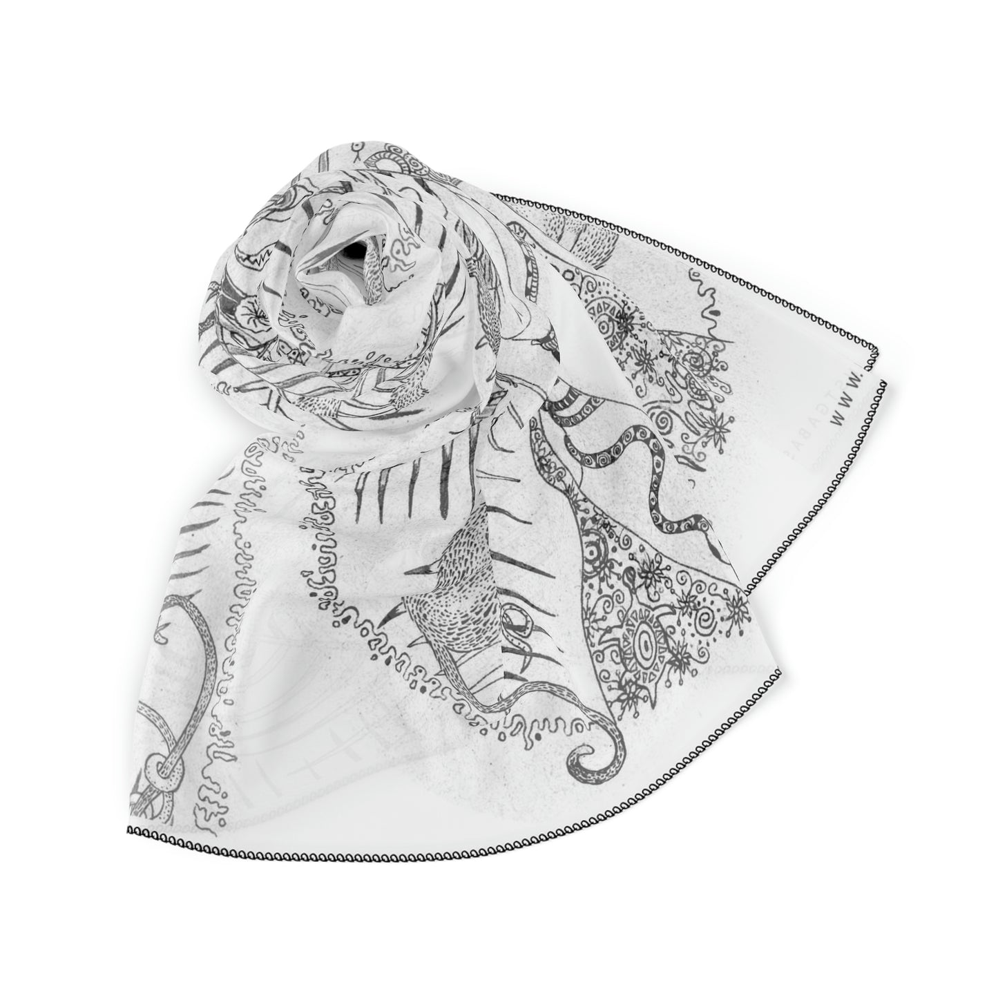 Chinese Years Zodiac Sign Poly Scarf (Monkey) White