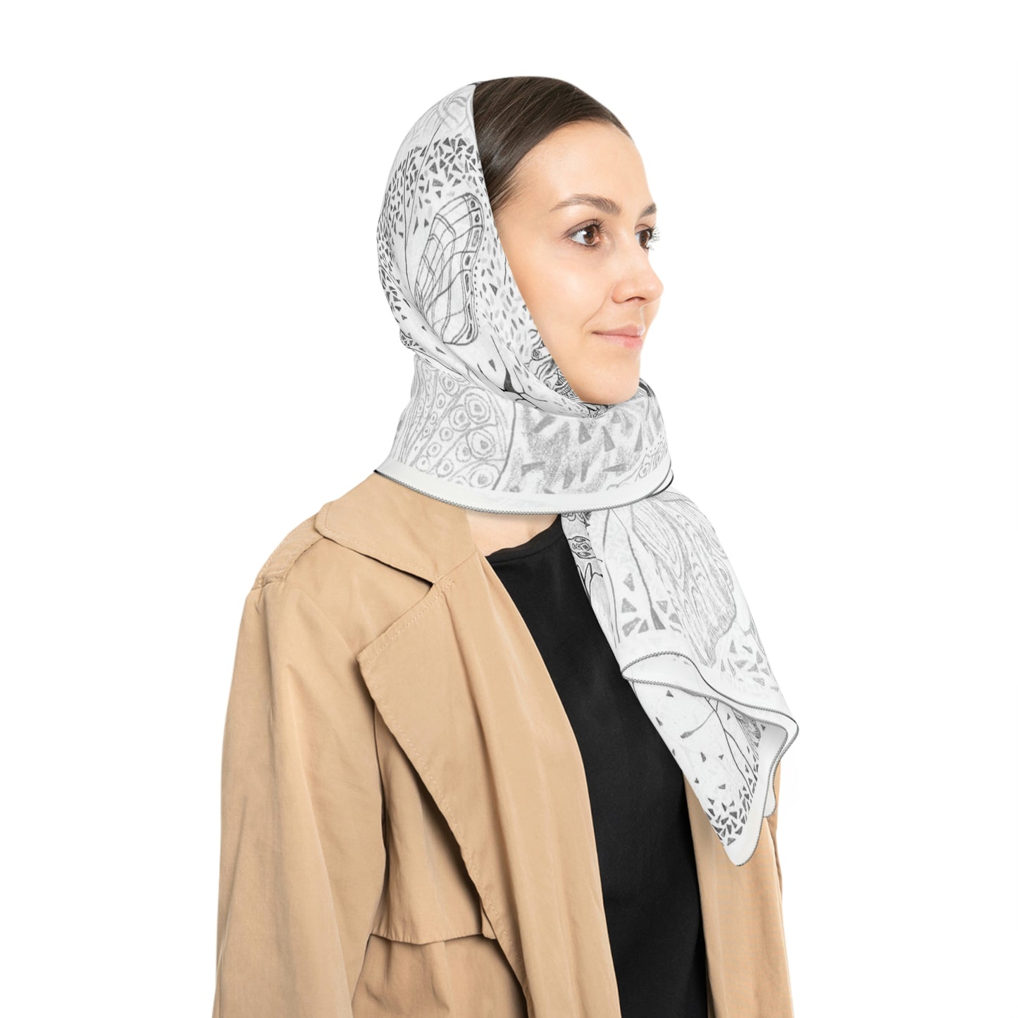Chinese Years Zodiac Sign Poly Scarf (Snake) White