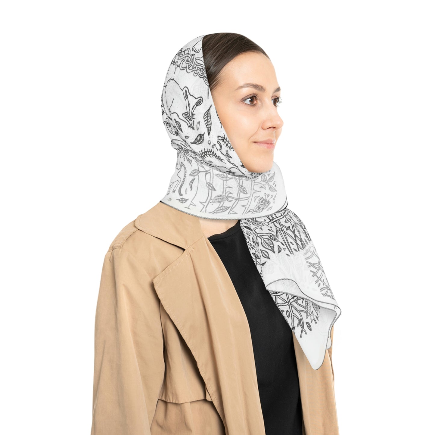 Chinese Years Zodiac Sign Poly Scarf (Rat) White