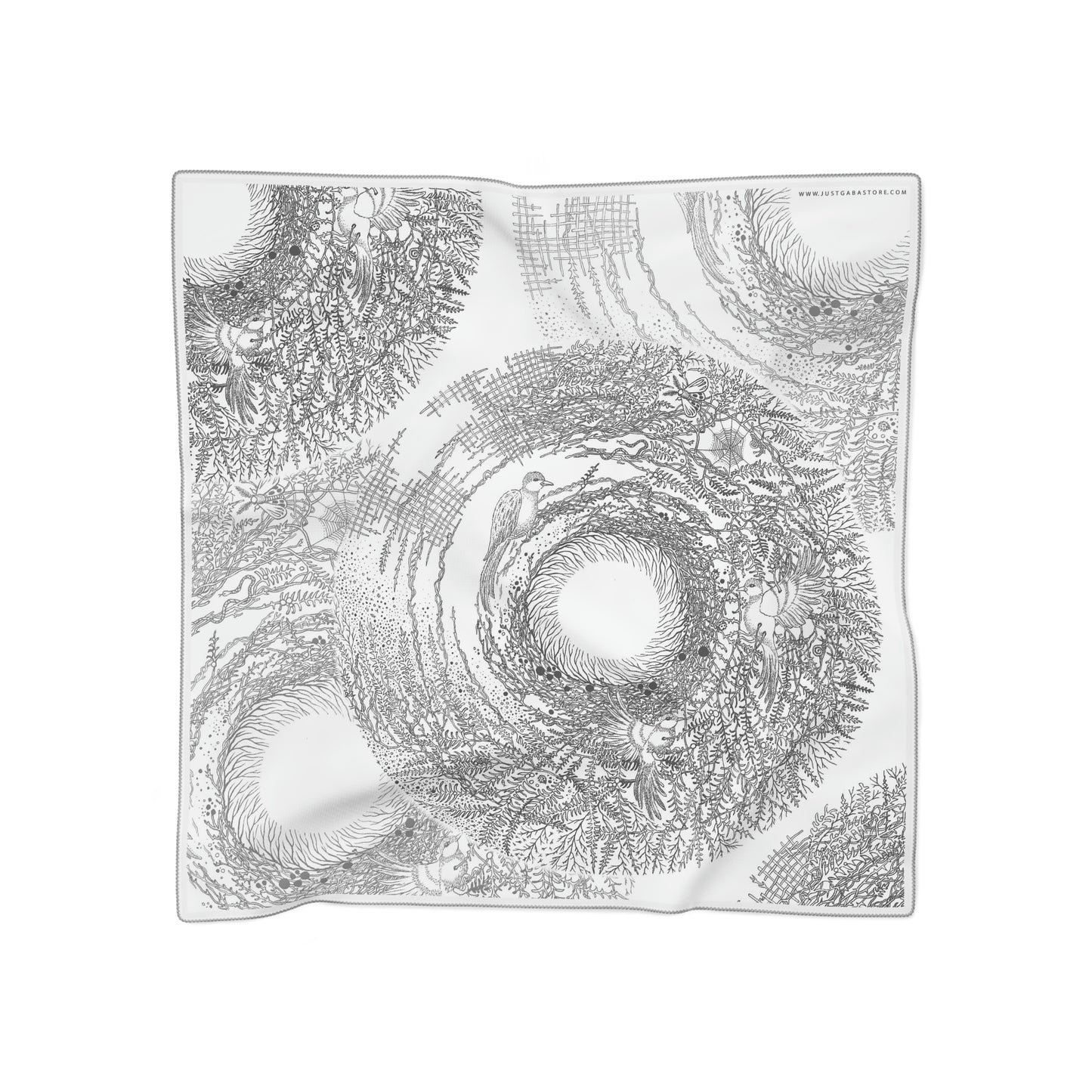Art Poly Scarf (Birds) White