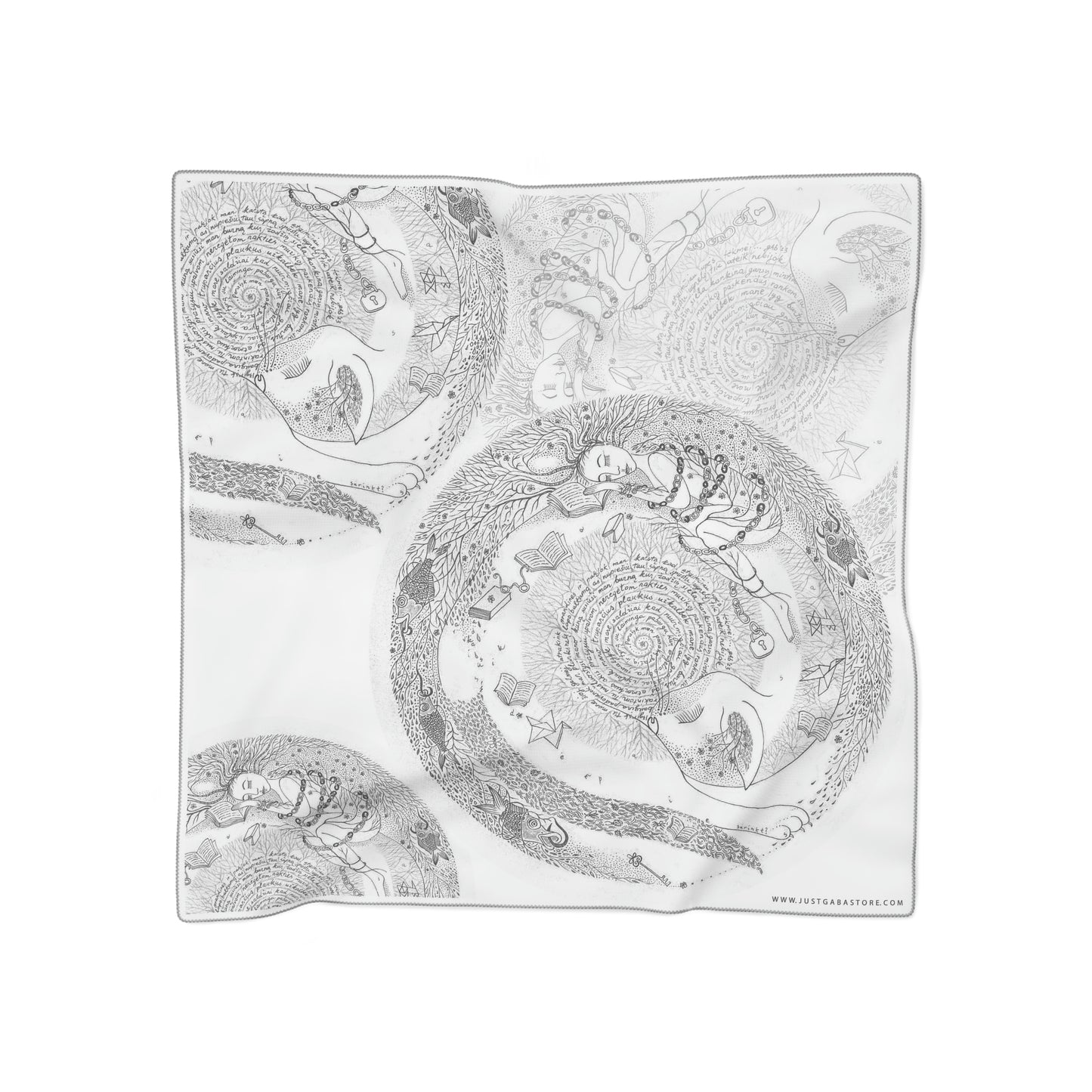 Chinese Years Zodiac Sign Poly Scarf (Cat) White