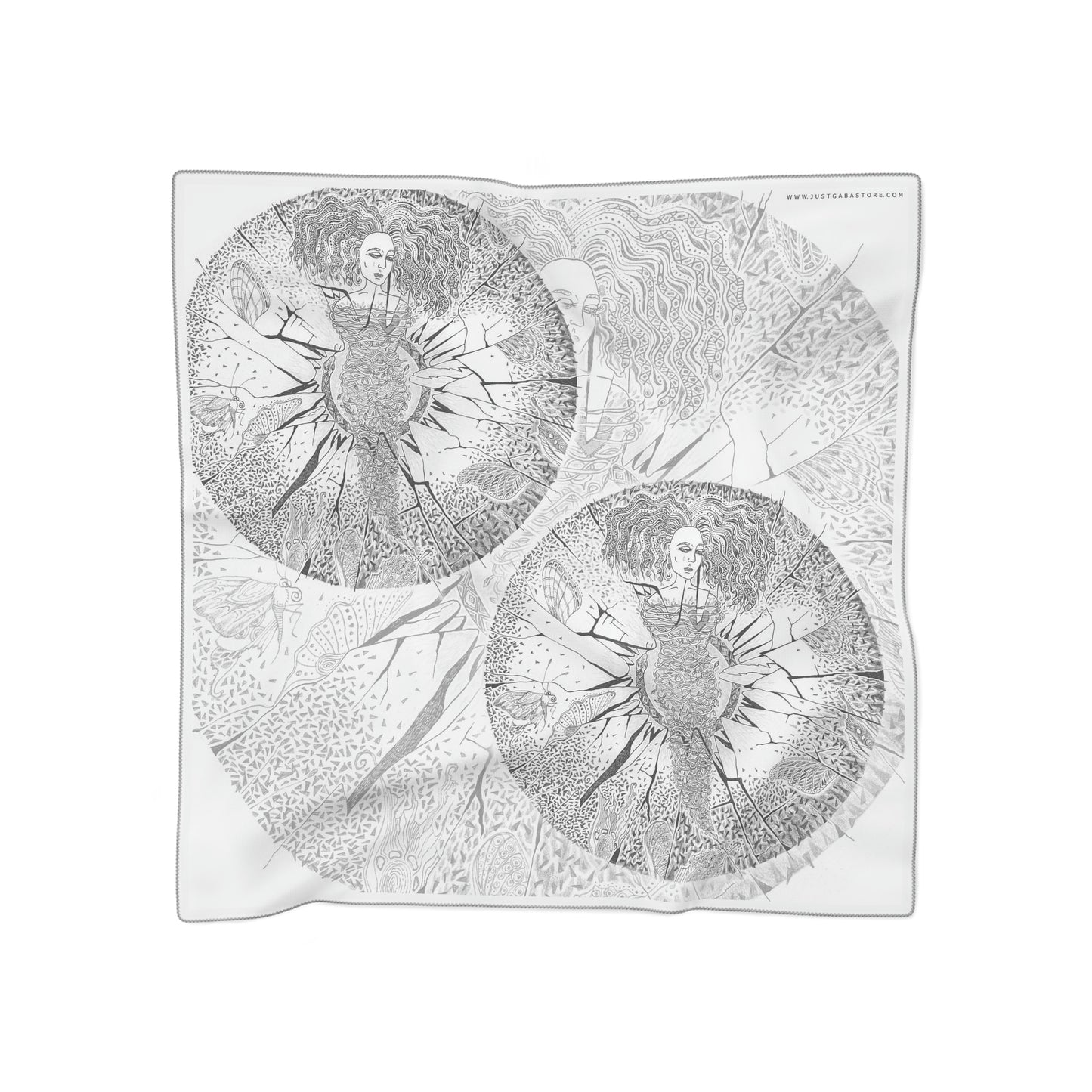 Chinese Years Zodiac Sign Poly Scarf (Snake) White
