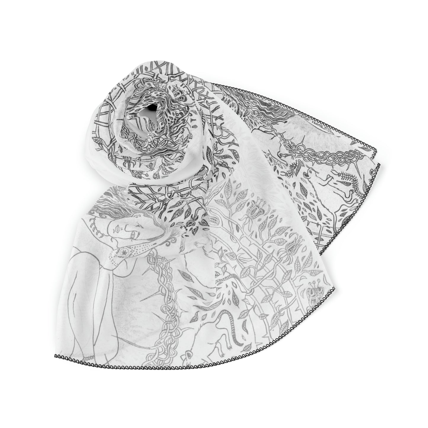Chinese Years Zodiac Sign Poly Scarf (Rat) White