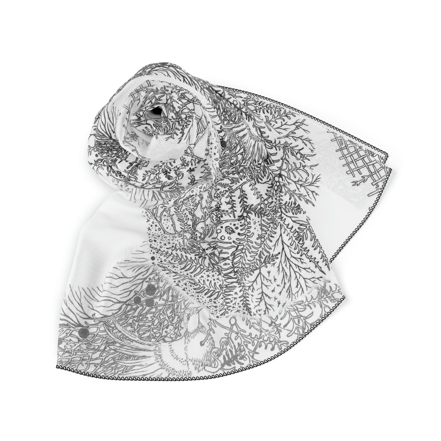 Art Poly Scarf (Birds) White