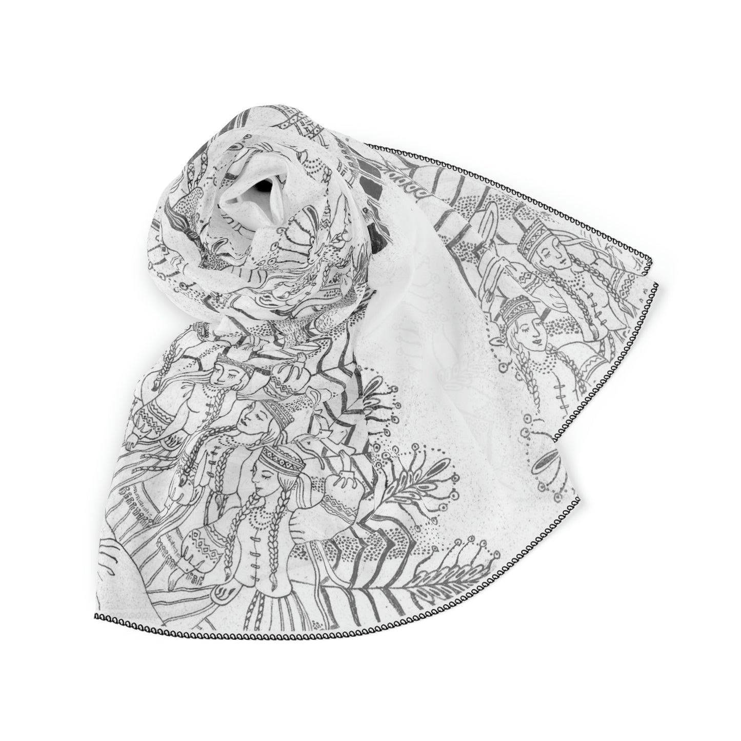 Chinese Years Zodiac Sign Poly Scarf (Dog) White