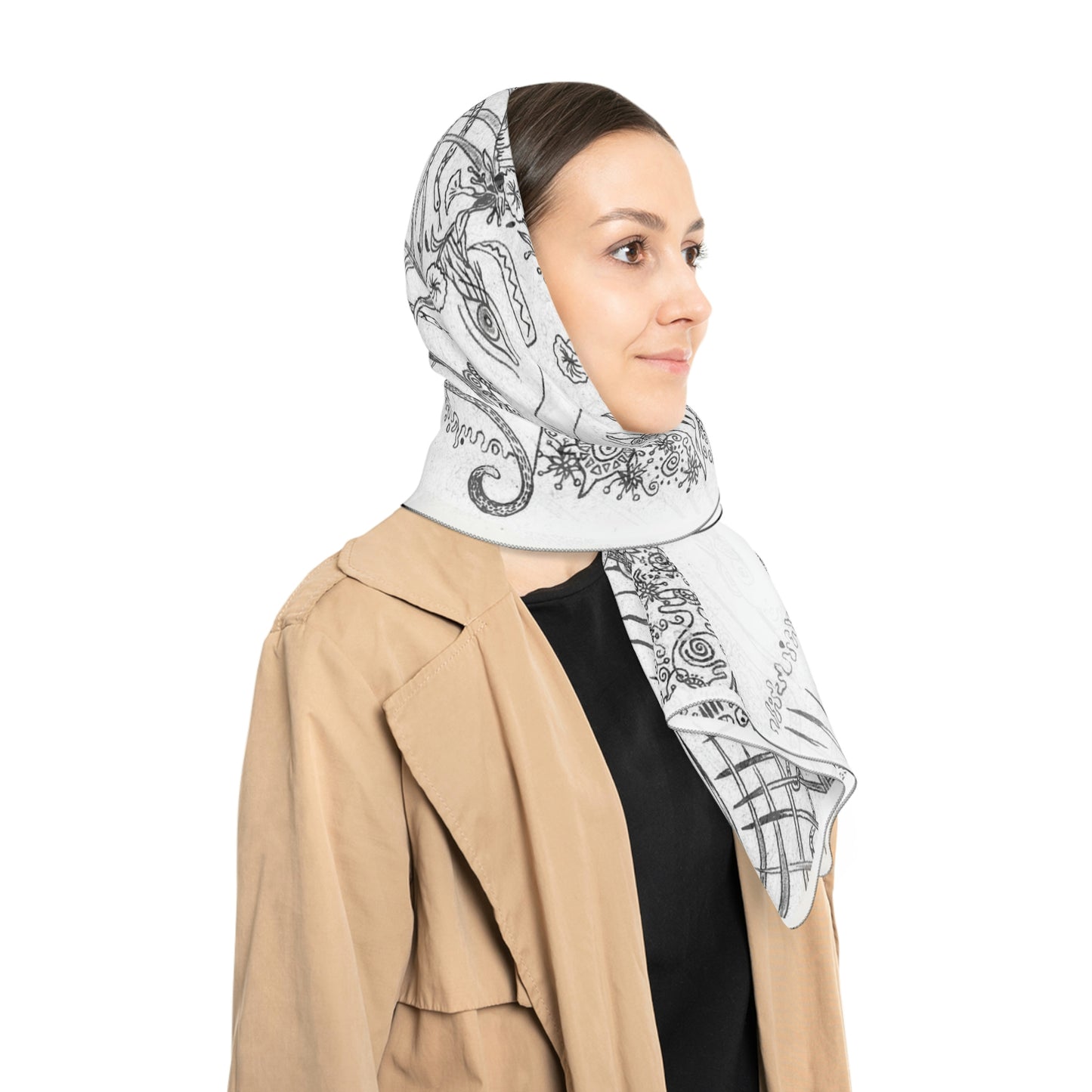 Chinese Years Zodiac Sign Poly Scarf (Monkey) White