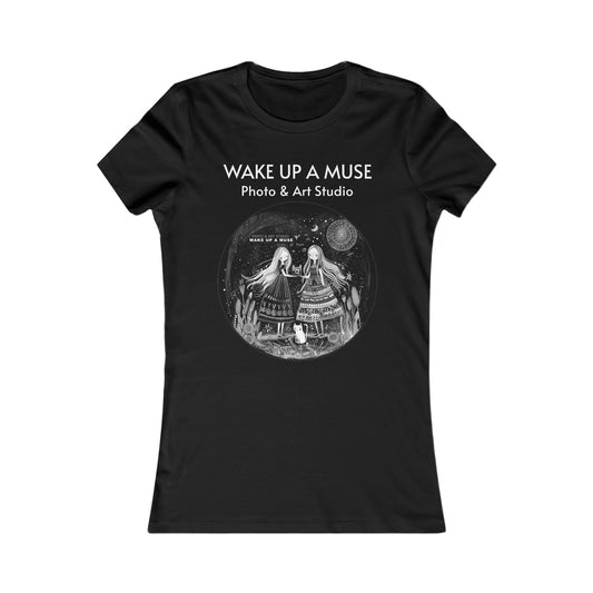 Women's "WAKE UP A MUSE" Slim Fit Black&White Colors Tee