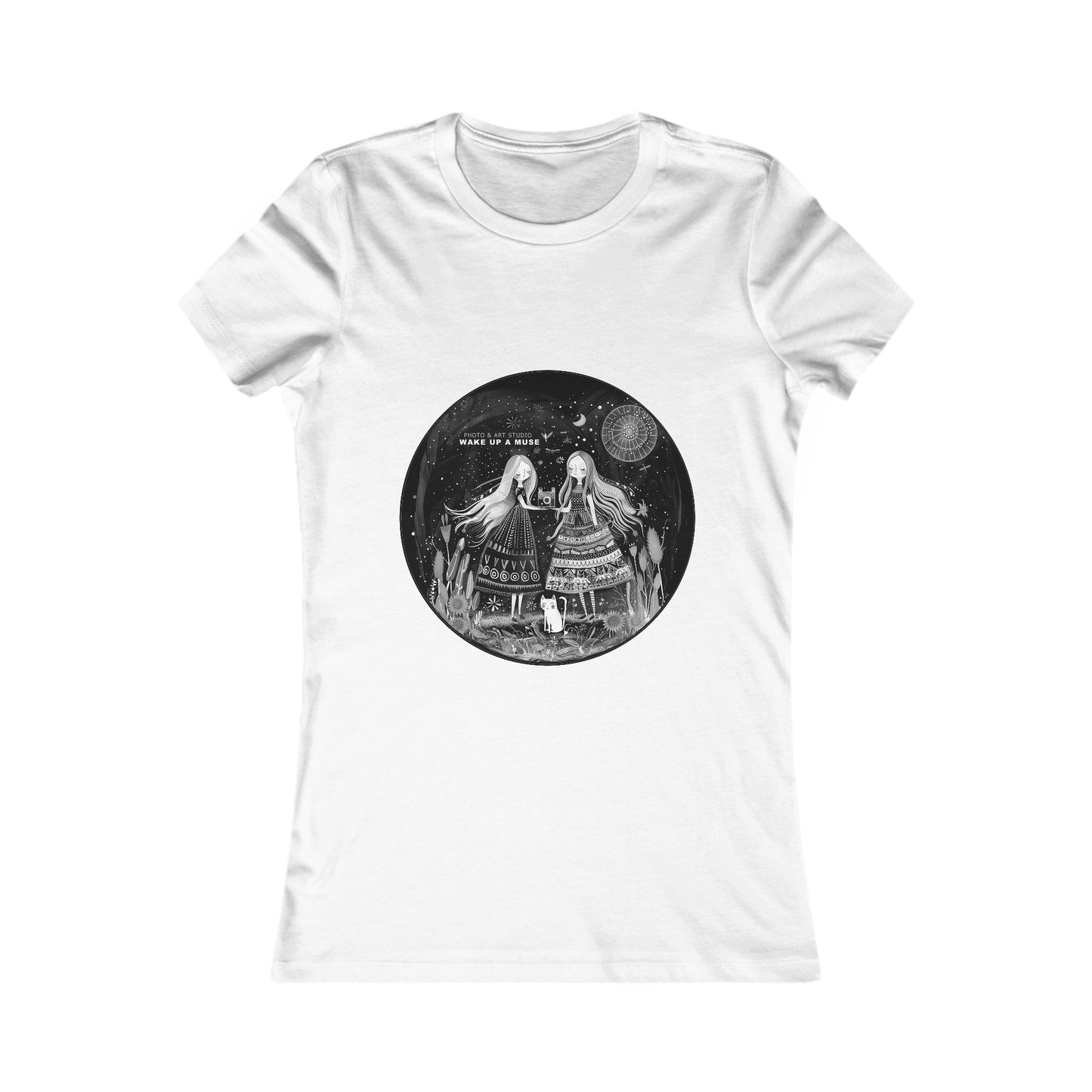 Women's "WAKE UP A MUSE" Slim Fit Black&White Colors Tee
