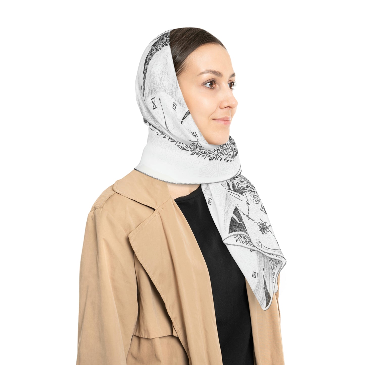 Chinese Years Zodiac Sign Poly Scarf (Horse) White
