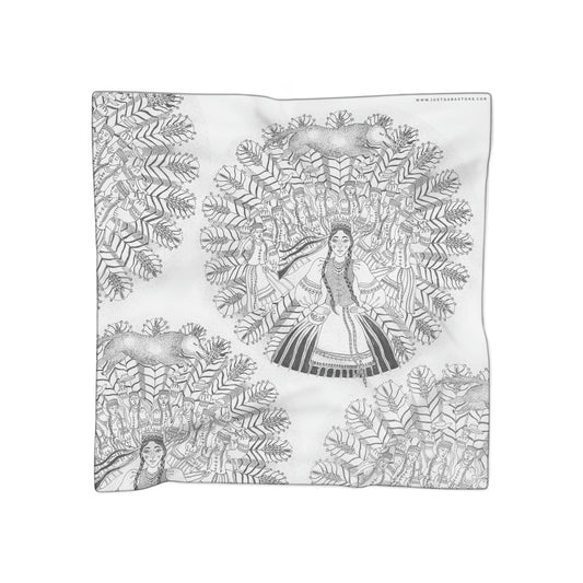 Chinese Years Zodiac Sign Poly Scarf (Dog) White