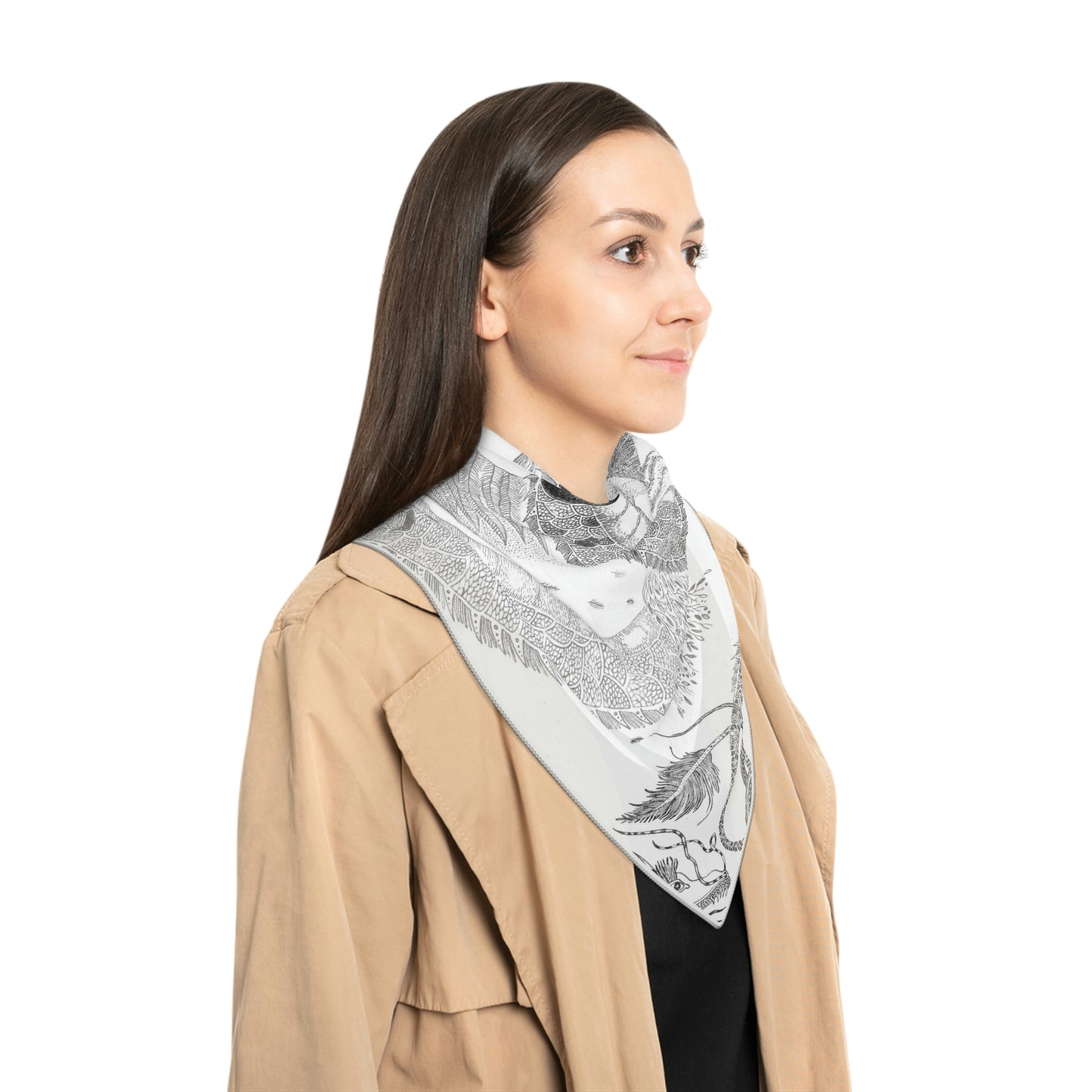 Chinese Years Zodiac Sign Poly Scarf (Dragon) White