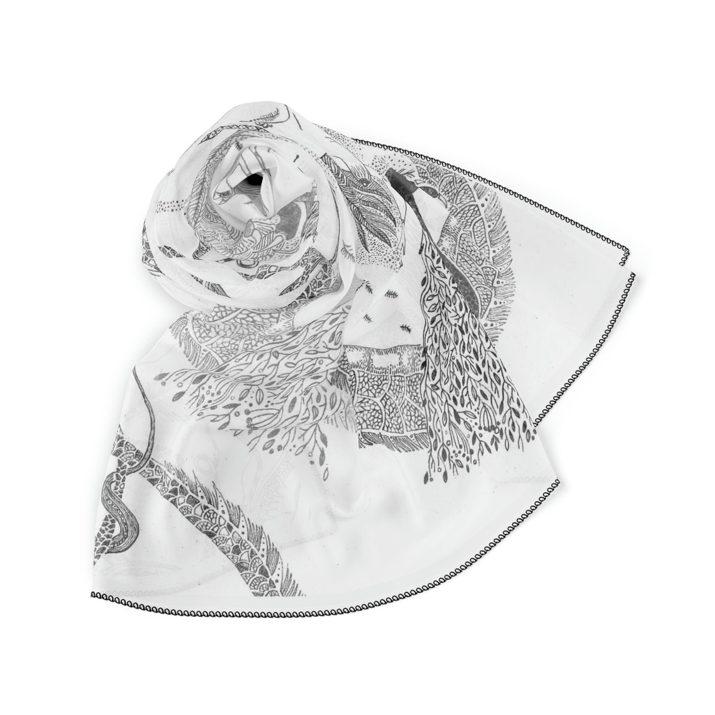 Chinese Years Zodiac Sign Poly Scarf (Dragon) White