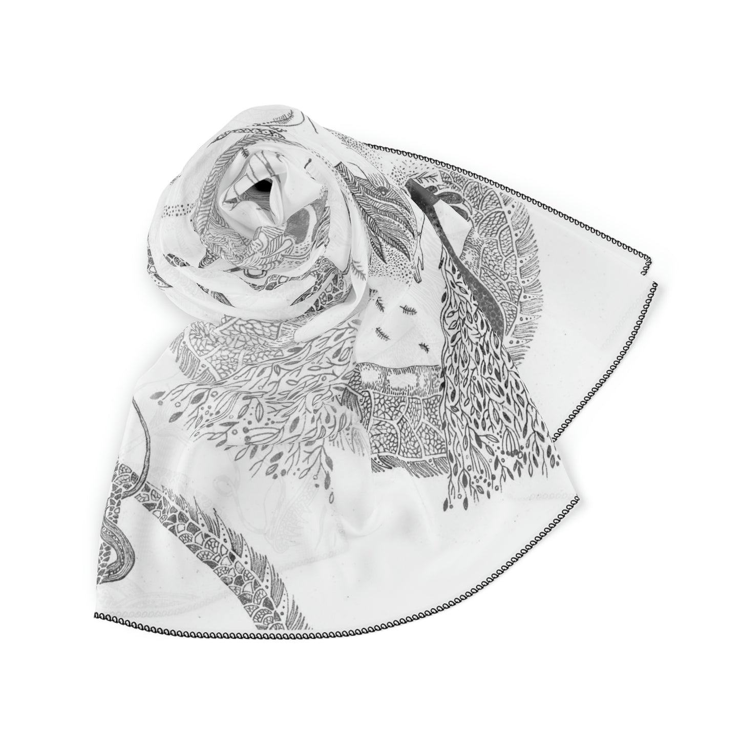 Chinese Years Zodiac Sign Poly Scarf (Dragon) White