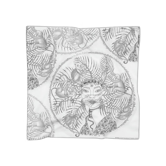 Chinese Years Zodiac Sign Poly Scarf (Monkey) White
