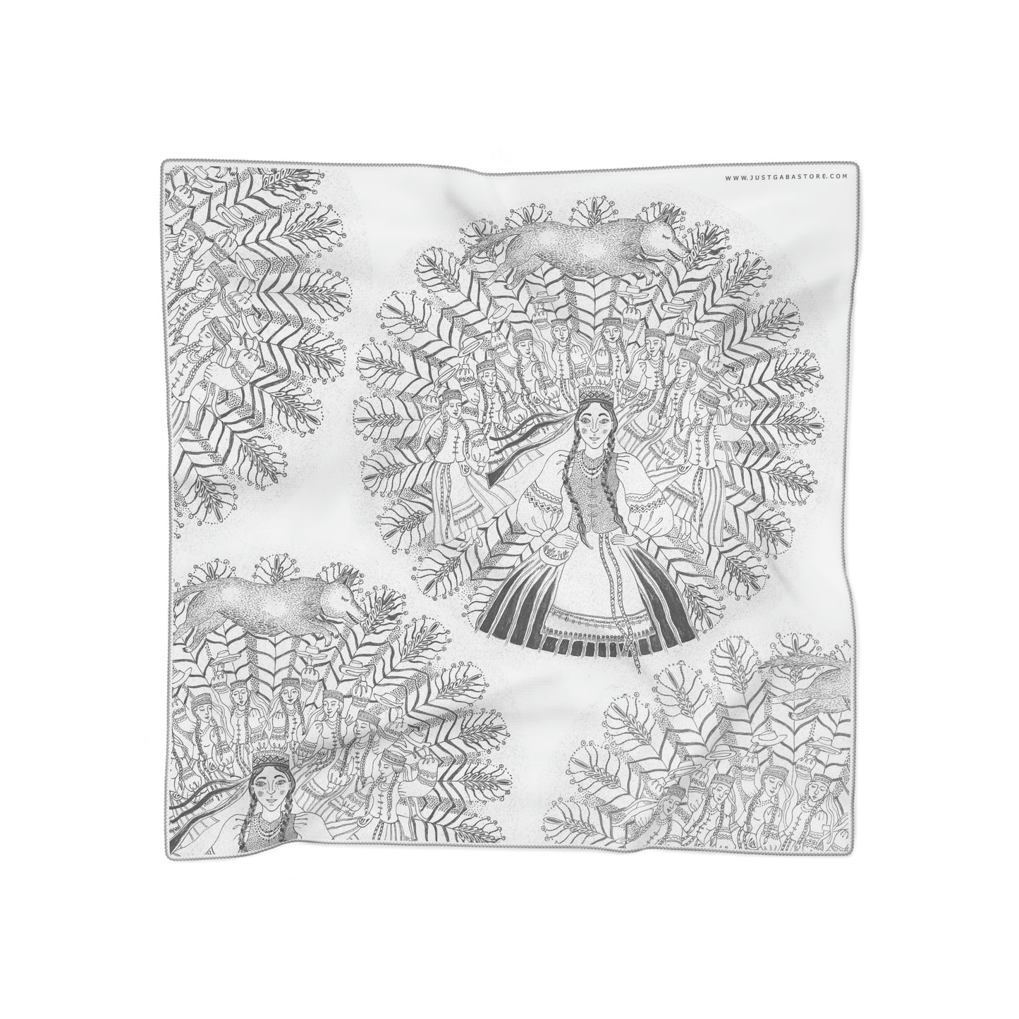 Chinese Years Zodiac Sign Poly Scarf (Dog) White