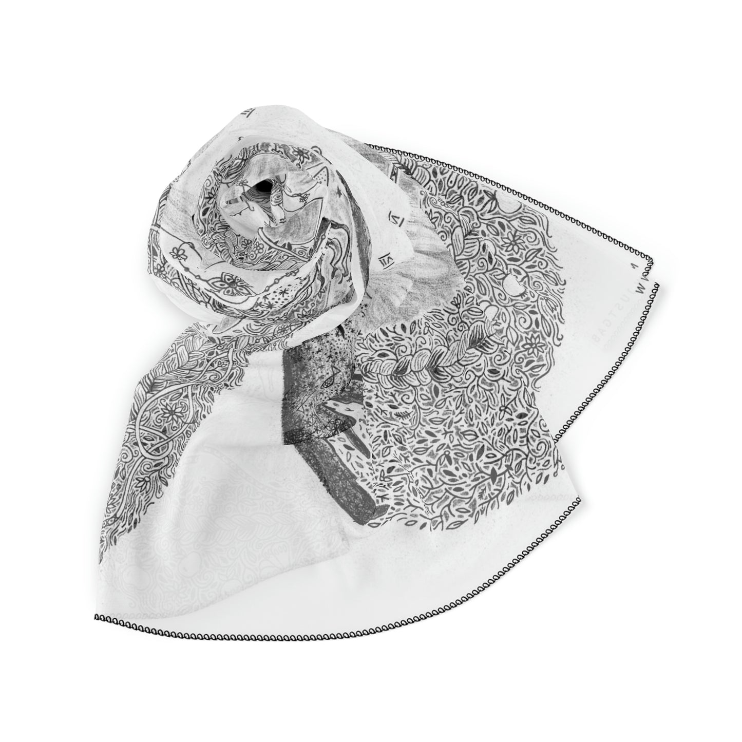Chinese Years Zodiac Sign Poly Scarf (Horse) White