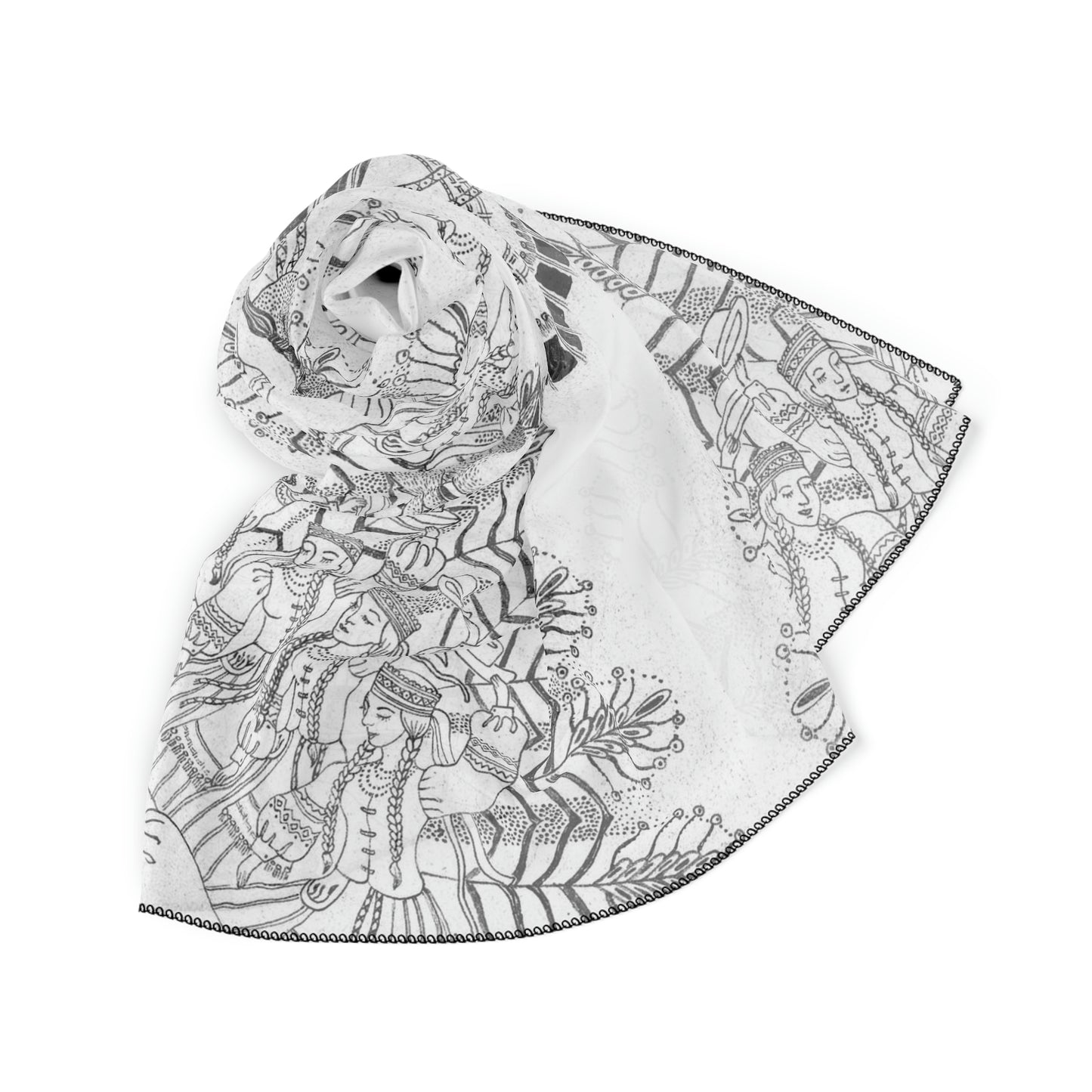 Chinese Years Zodiac Sign Poly Scarf (Dog) White