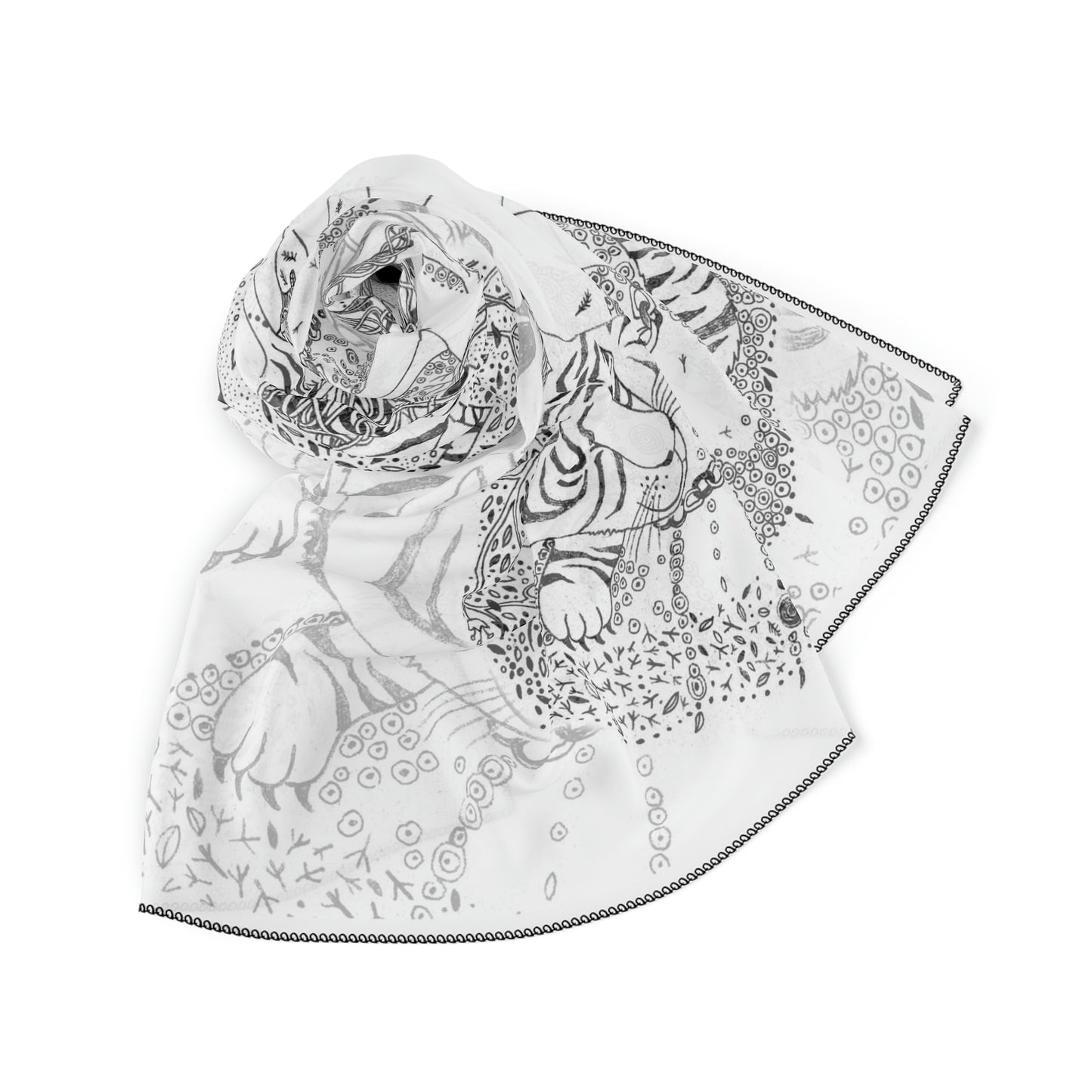 Chinese Years Zodiac Sign Poly Scarf (Tiger) White