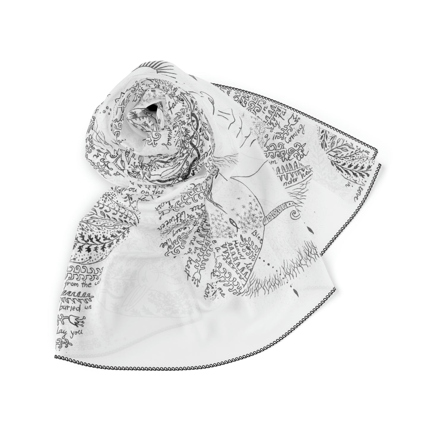 Chinese Years Zodiac Sign Poly Scarf (Rabbit) White
