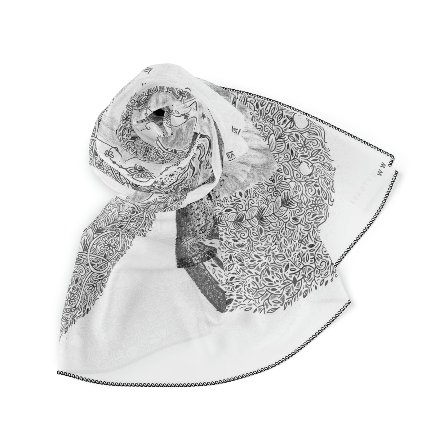 Chinese Years Zodiac Sign Poly Scarf (Horse) White