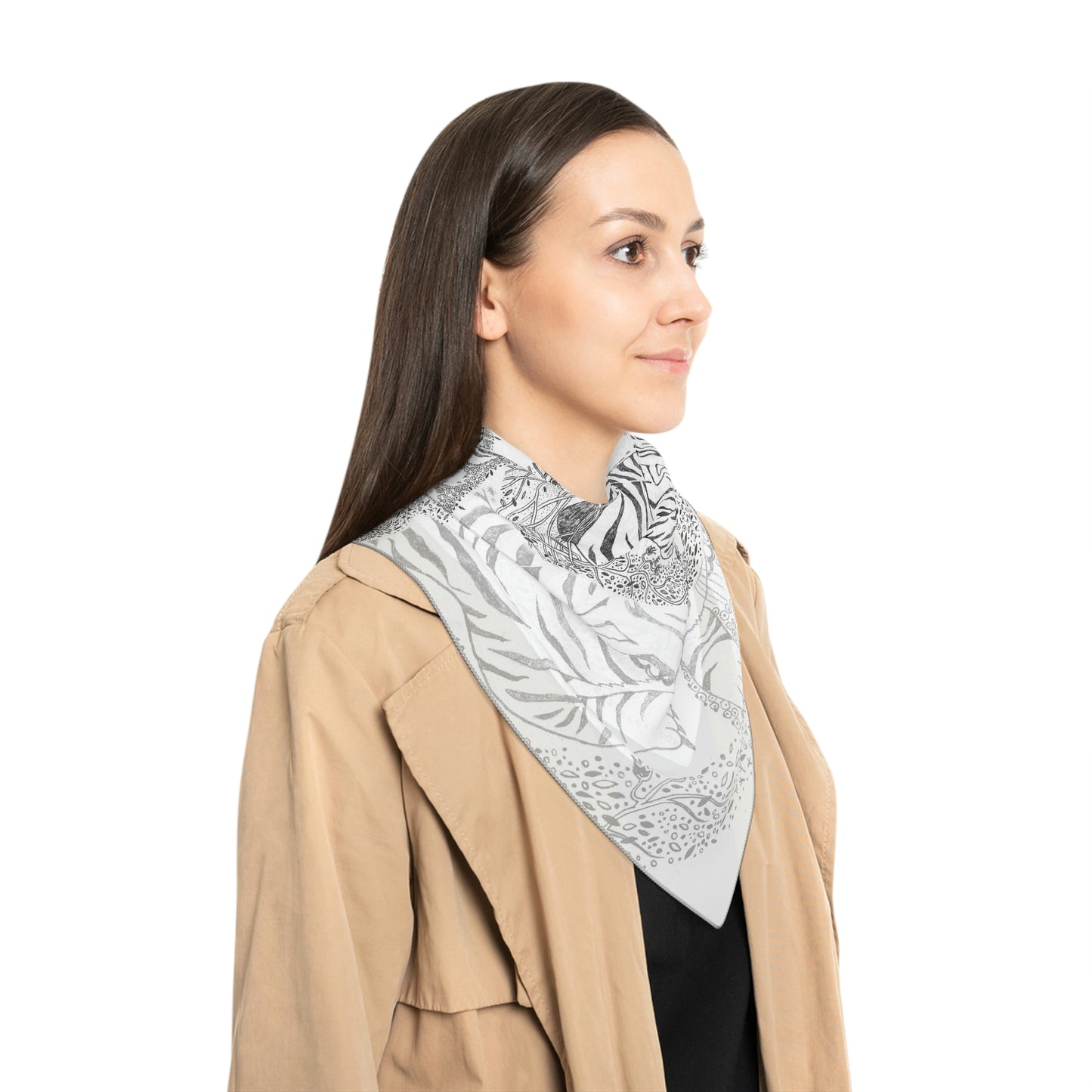 Chinese Years Zodiac Sign Poly Scarf (Tiger) White